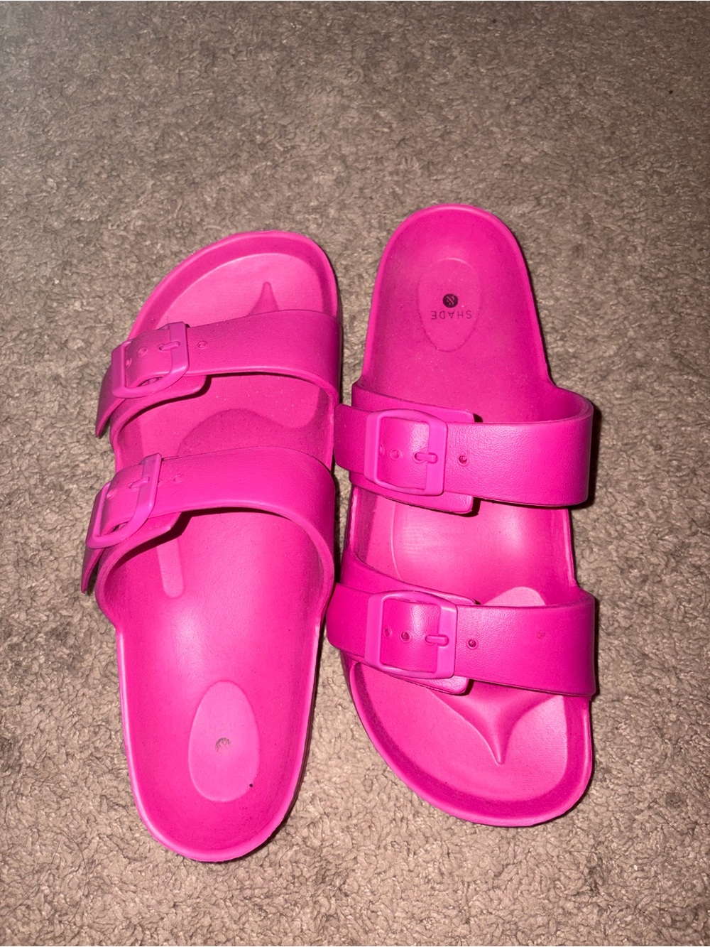 Kids Double-Buckle Slide Sandals in Bright Pink